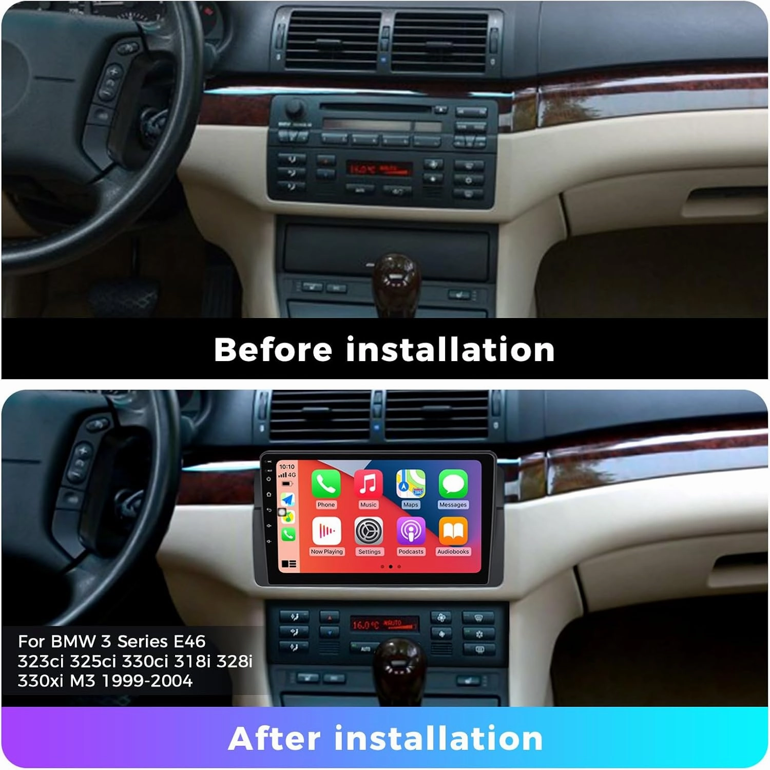FELLOSTAR Touch Screen Stereo for 1999-2005 BMW 3 Series E46 323ci 325ci 330ci 318i 328i 330xi M3 Radio Replacement 9 Inch Stereo Carplay & Android Auto with BT/WiFi/Microphone/Steering Wheel Control