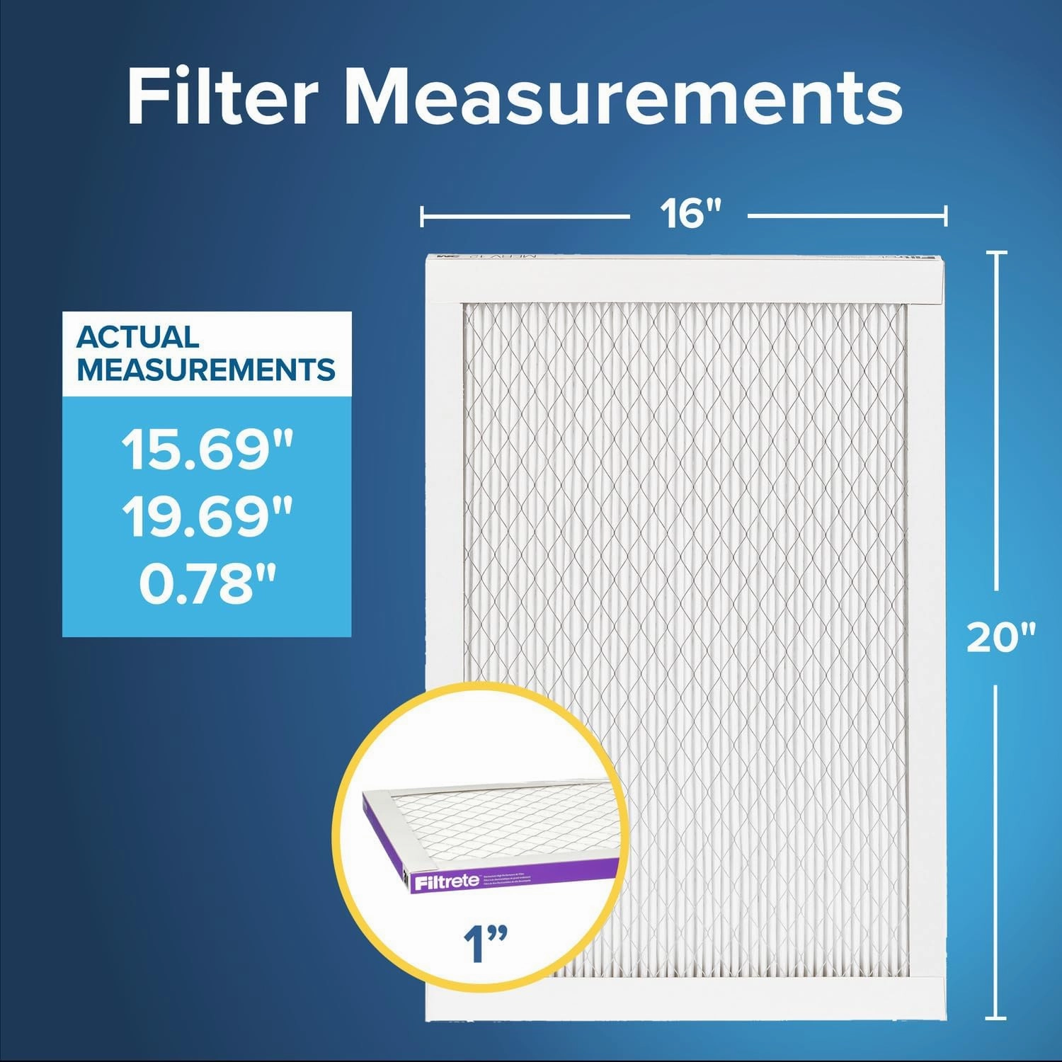 Filtrete 16x20x1 AC Furnace Air Filter, MERV 12, MPR 1500, CERTIFIED asthma & allergy friendly, 3 Month Pleated 1-Inch Electrostatic Air Cleaning Filter, 4-Pack (Actual Size 15.69 x 19.69 x 0.78 in)