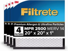 Filtrete 20x20x1 AC Furnace Air Filter, MERV 14, MPR 2500, High Performance Premium Allergen, Ultrafine Particles, Bacteria & Virus Filter, CERTIFIED Asthma & Allergy Friendly, 4-Pack