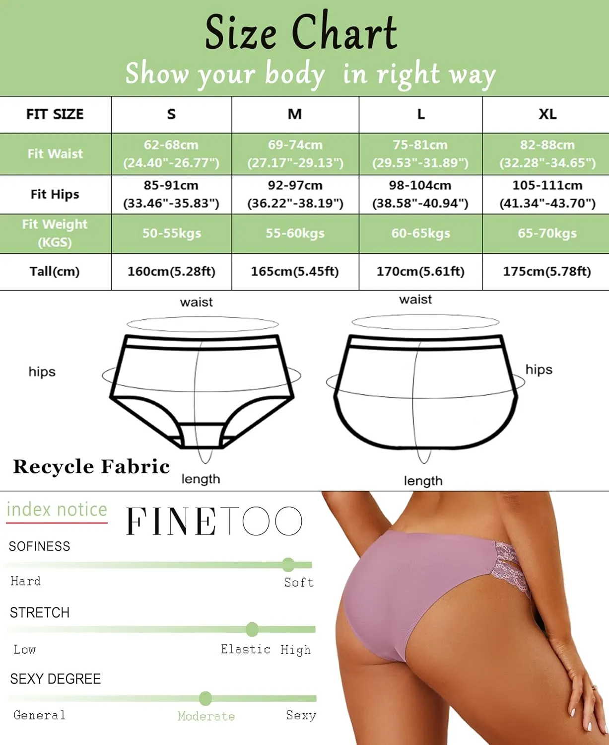 FINETOO Seamless Underwear for Women Cheeky Bikini Panties High Cut V-waist Lace Underwear Women Cute Bikinis 6 Pack