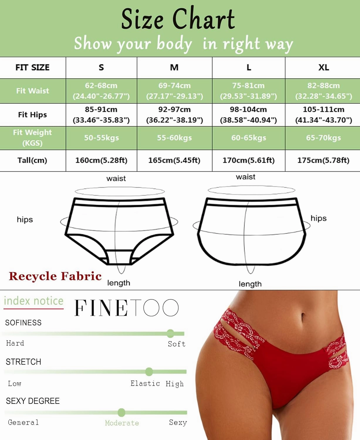 FINETOO Seamless Underwear for Women Cheeky Bikini Panties High Cut V-waist Lace Underwear Women Cute Bikinis 6 Pack