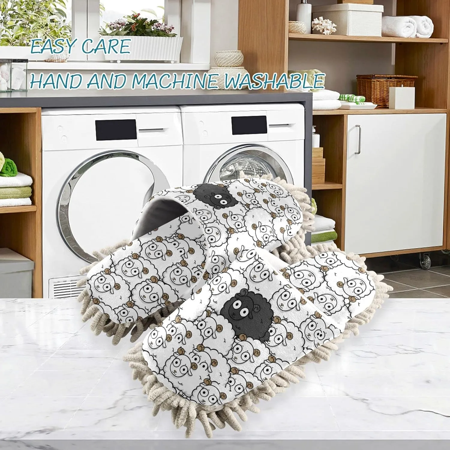 Fisyme Mop Slippers Soft Washable Microfiber Super Chenille Mopping House Home Shoes Mop Slippers for Floor Cleaning