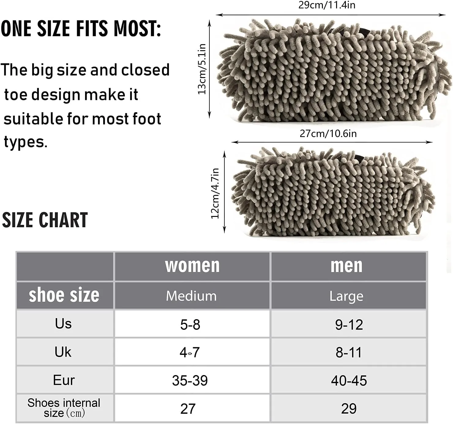 Fisyme Mop Slippers Soft Washable Microfiber Super Chenille Mopping House Home Shoes Mop Slippers for Floor Cleaning