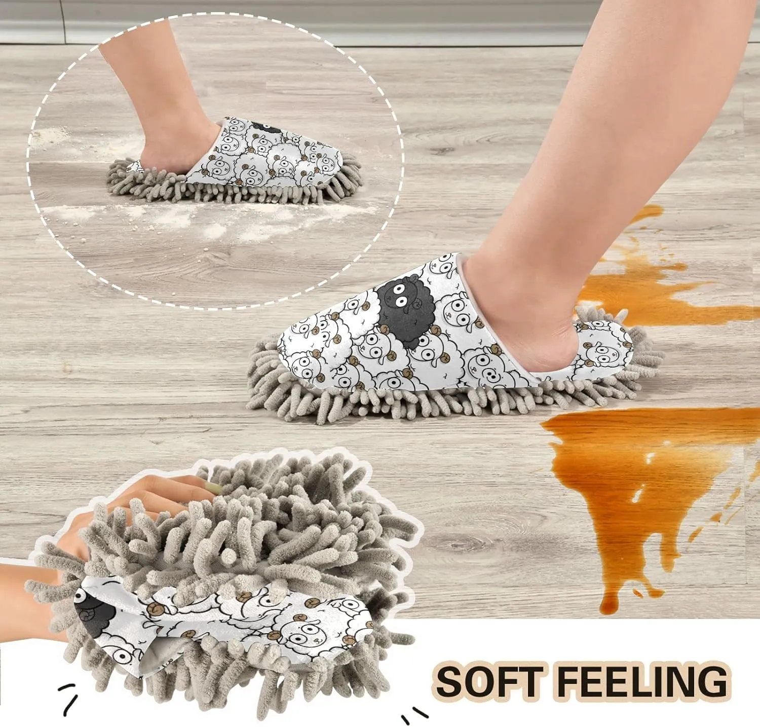 Fisyme Mop Slippers Soft Washable Microfiber Super Chenille Mopping House Home Shoes Mop Slippers for Floor Cleaning