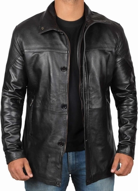 fjackets Leather Car Coats For Men – ¾ Length Real Lambskin Mens Fashion Brown & Black Leather Jacket Men