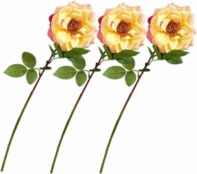 Flower Art 3PCS Yellow Orlane Real Touch Roses， 25" Tall Artificial Flower for Wedding Home Table Centerpieces Decoration (NO VASE) Used for Home Decoration, Front Door Decoration