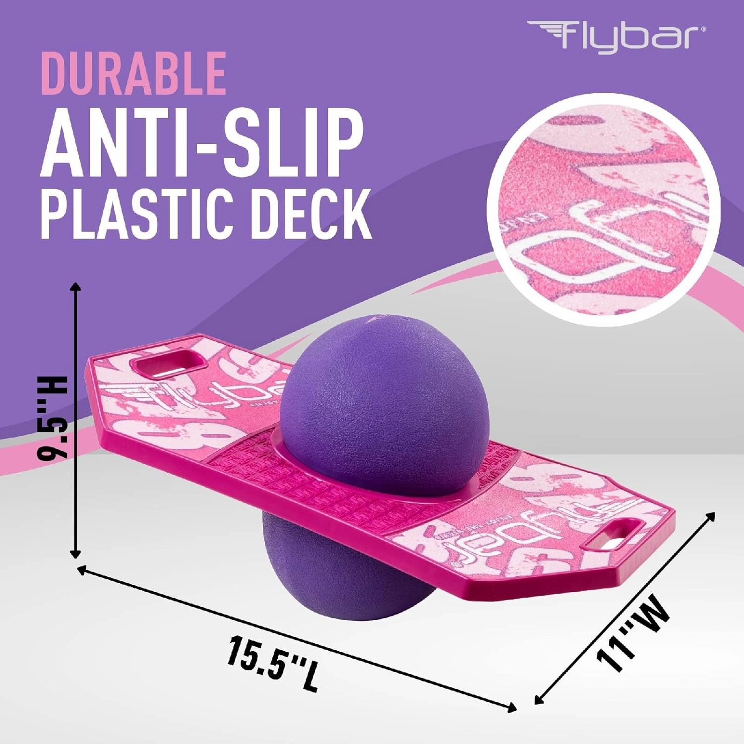 Flybar Pogo Trick Ball for Kids, Bounce Board for Boys and Girls Ages 6 , Up to 160 lbs, Includes Pump, Easy to Carry Handle, Durable Plastic Deck Indoor, Outdoor Toy Pogo Jumper,