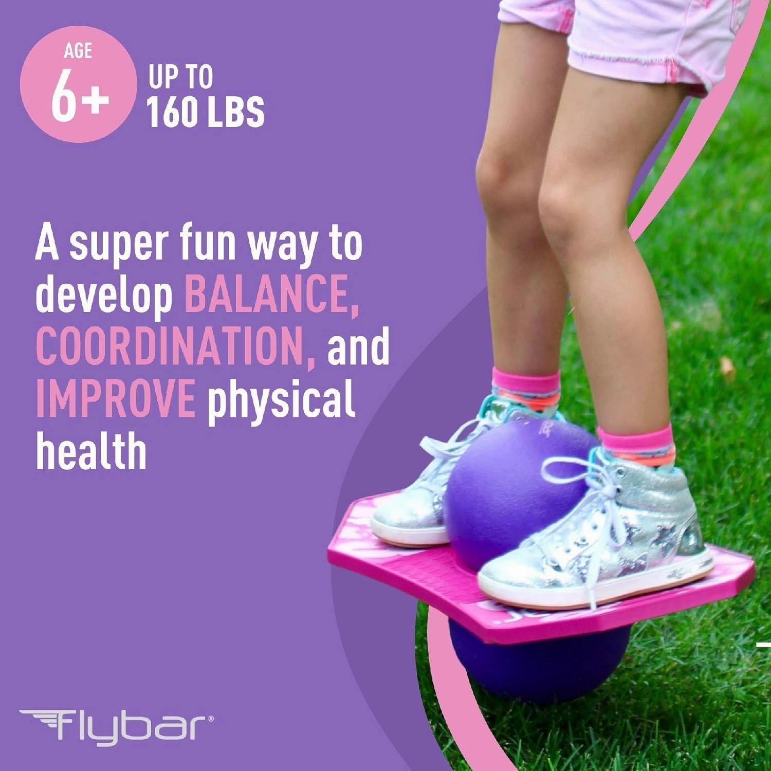 Flybar Pogo Trick Ball for Kids, Bounce Board for Boys and Girls Ages 6 , Up to 160 lbs, Includes Pump, Easy to Carry Handle, Durable Plastic Deck Indoor, Outdoor Toy Pogo Jumper,