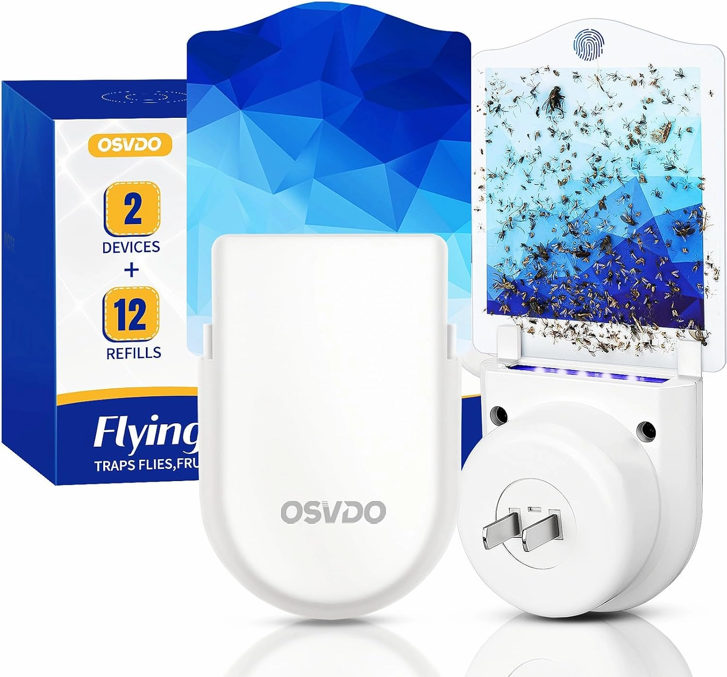 Flying Insect Trap, Plug-in Fruit Fly Traps for Indoors, (2 Devices   12 Refills) Fly Traps Indoor, Fly Bug Zappers, Fly Catch Mosquitos, Flies, Fruit Flies, Moths, Gnats for Home Safe