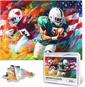 Football Puzzle American Football Athletics 500 Piece Jigsaw Puzzles for Adults Graffiti Ball Sports Wooden Puzzles for Challenging Family Activity Games