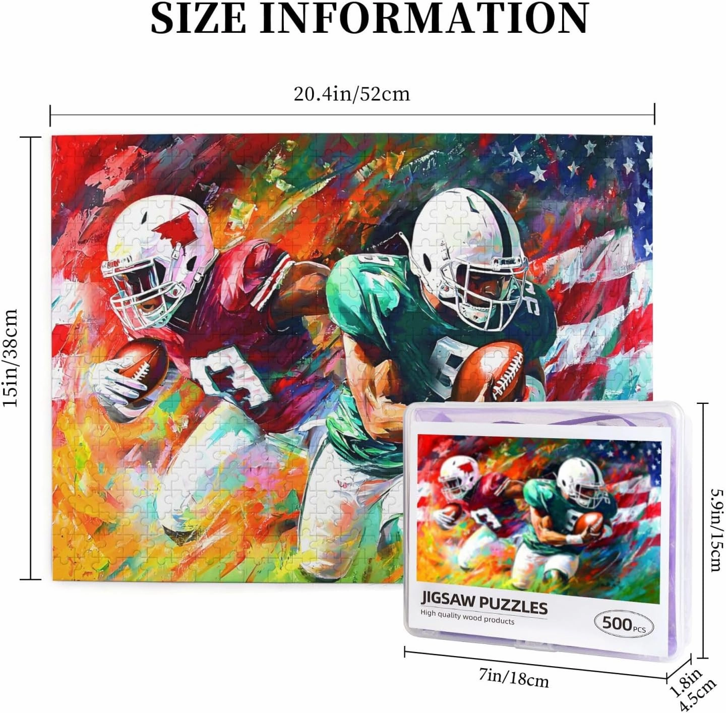 Football Puzzle American Football Athletics 500 Piece Jigsaw Puzzles for Adults Graffiti Ball Sports Wooden Puzzles for Challenging Family Activity Games