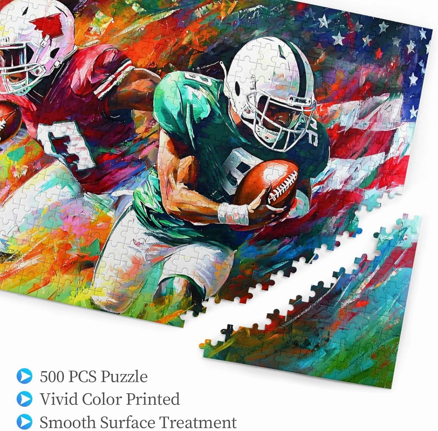 Football Puzzle American Football Athletics 500 Piece Jigsaw Puzzles for Adults Graffiti Ball Sports Wooden Puzzles for Challenging Family Activity Games