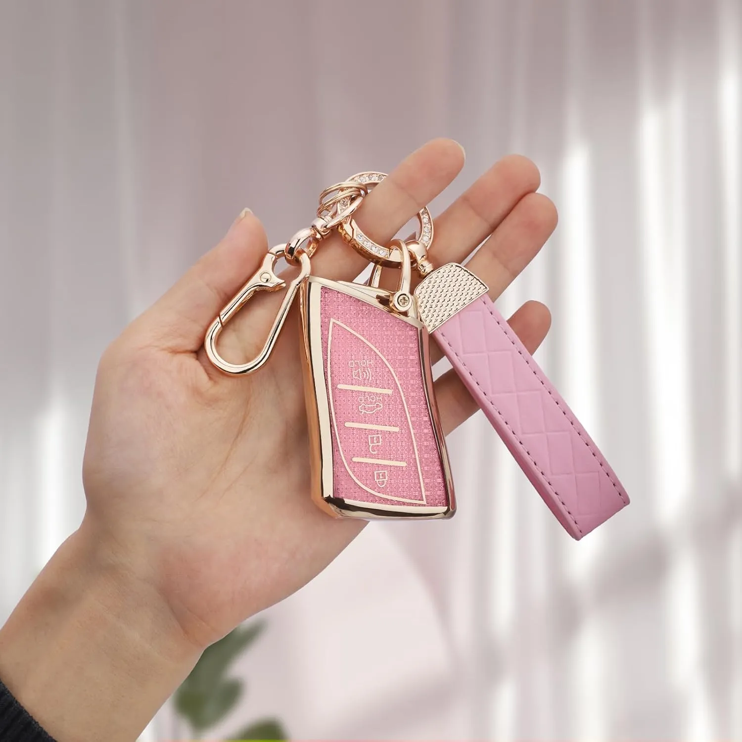 for Lexus key fob cover, Soft TPU Keys Protector Bling Key Fob Keychain for 2018-2024 UX200 LS500 LS500H LC500 LC500h ES300h ES350 Smart Key, Gold Pink