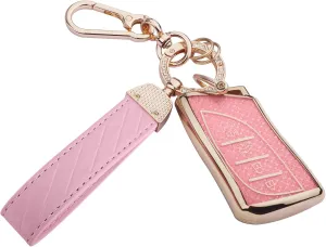 for Lexus key fob cover, Soft TPU Keys Protector Bling Key Fob Keychain for 2018-2024 UX200 LS500 LS500H LC500 LC500h ES300h ES350 Smart Key, Gold Pink
