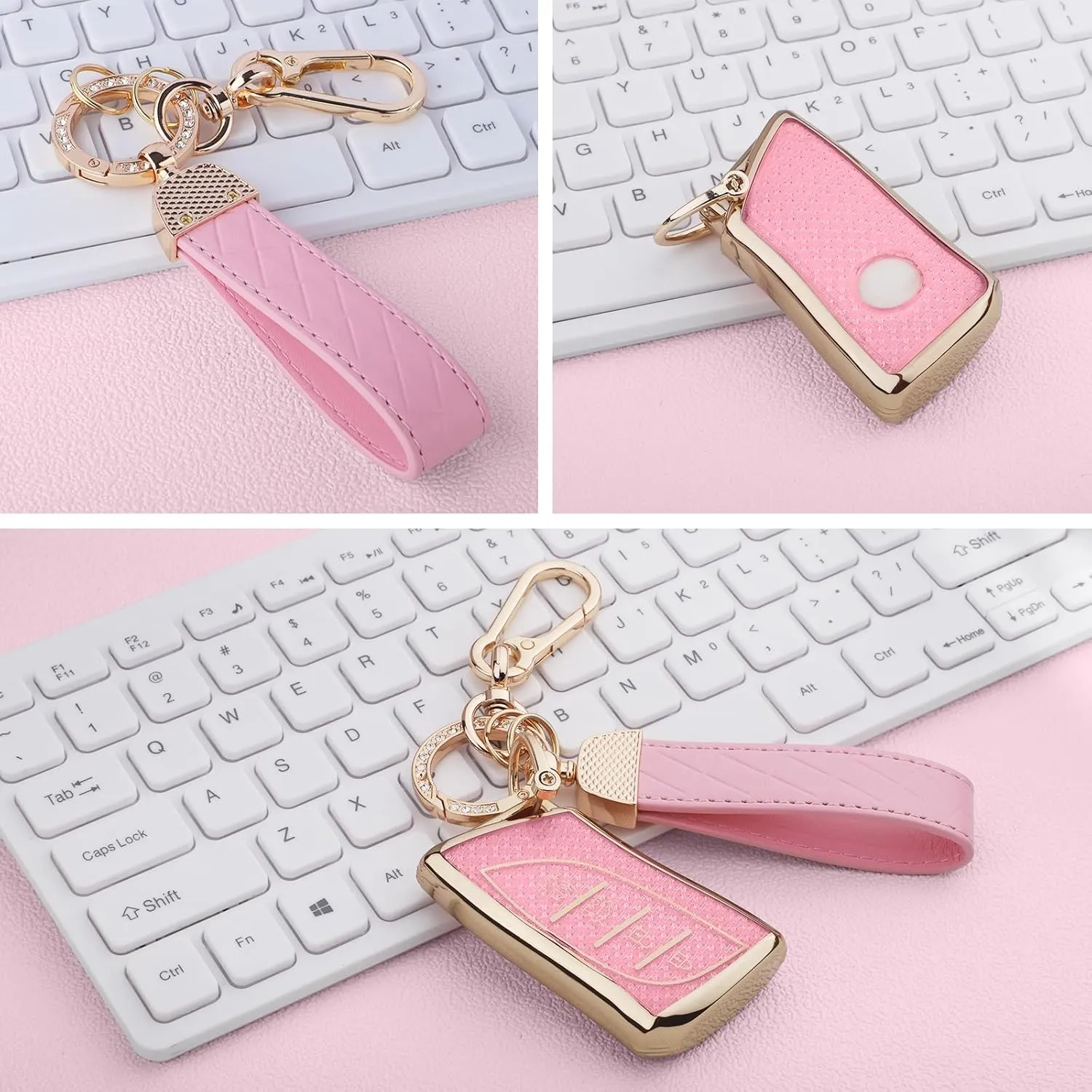 for Lexus key fob cover, Soft TPU Keys Protector Bling Key Fob Keychain for 2018-2024 UX200 LS500 LS500H LC500 LC500h ES300h ES350 Smart Key, Gold Pink