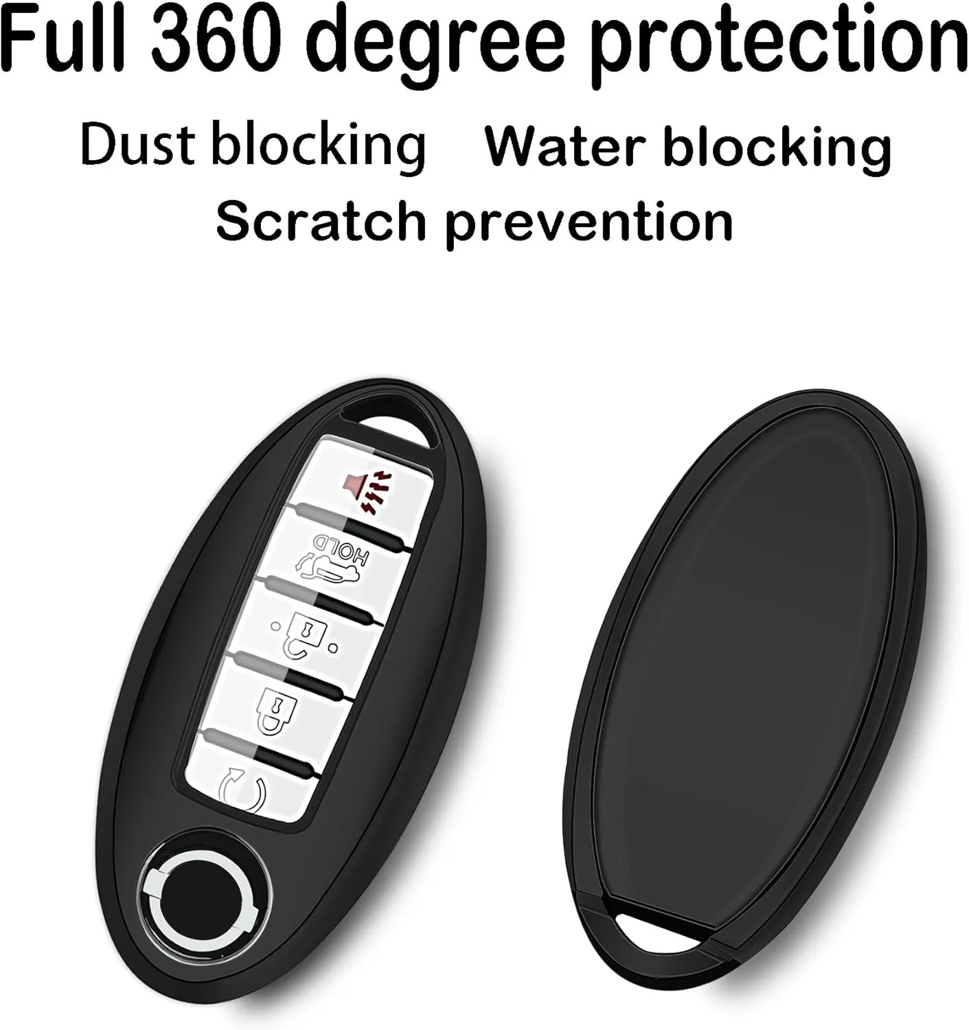 for nissan Key fob Cover case with chain,Soft TPU Protect car Key Compatible with Altima Rogue Maxima Pathfinder ect 3/4/5 buttons Remote Smart Key,Key case-Black
