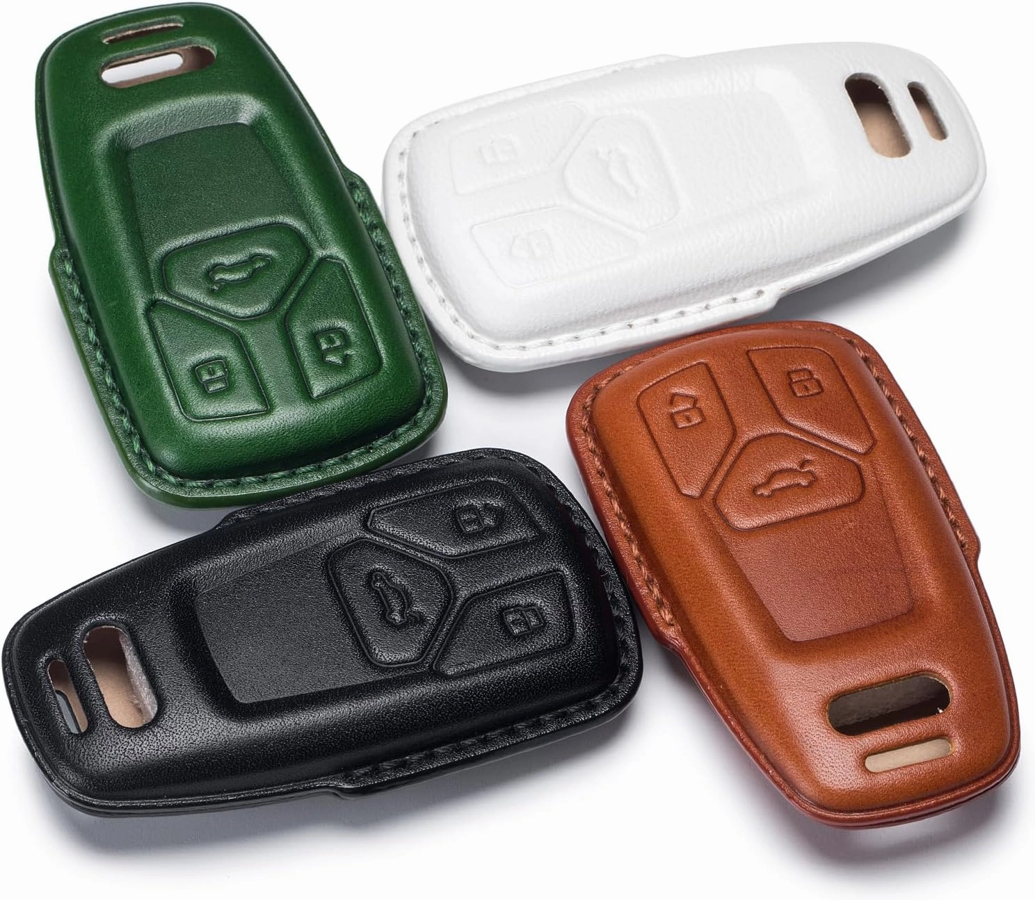 for Audi Key Fob Cover Genuine Leather with Keychain,Leather Key Case Protector Compatible with Audi A4 Q7 Q5 TT A3 A6 SQ5 SQ7 R8 S5 Smart Key Anti-dust Full Protection