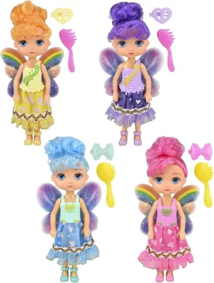 Forest & Twelfth Set of 4 Mini Fairy Figures – 5.75” Cute Princess Toys with Wings & Hair Accessories, Magical Fantasy Set for Girls Ages 3 , Small Pretend Play Characters & Gift Pack
