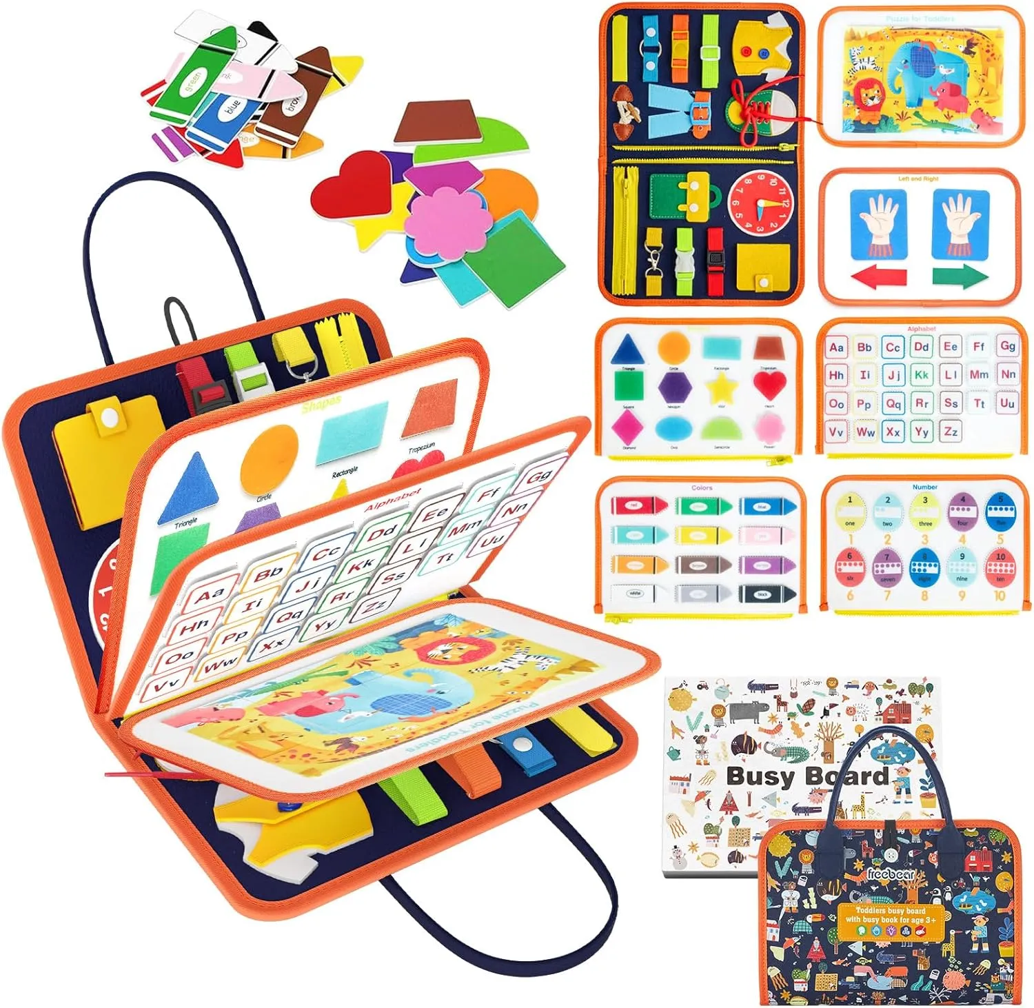 Freebear Busy Board Toddler Travel Toys Sensory Toys for Toddlers 1 2 3 4, Montessori Learning Toys for Toddlers Activities Board, Educational Toys for 3 4 Year Old Boys Girls Gift, Deluxe Classic