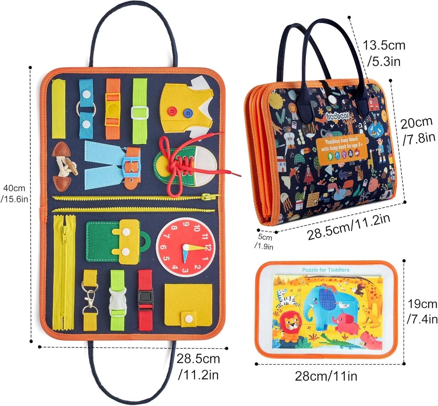 Freebear Busy Board Toddler Travel Toys Sensory Toys for Toddlers 1 2 3 4, Montessori Learning Toys for Toddlers Activities Board, Educational Toys for 3 4 Year Old Boys Girls Gift, Deluxe Classic