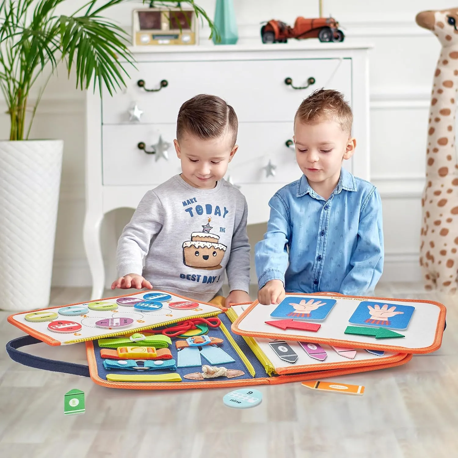 Freebear Busy Board, Toddler Travel Toys, Sensory Toys for Toddlers 2 3 4, Montessori Learning Toys for Toddlers Activities Board, Educational Toys for 2 3 Year Old Boys Girls Gift, Dark Blue Medium