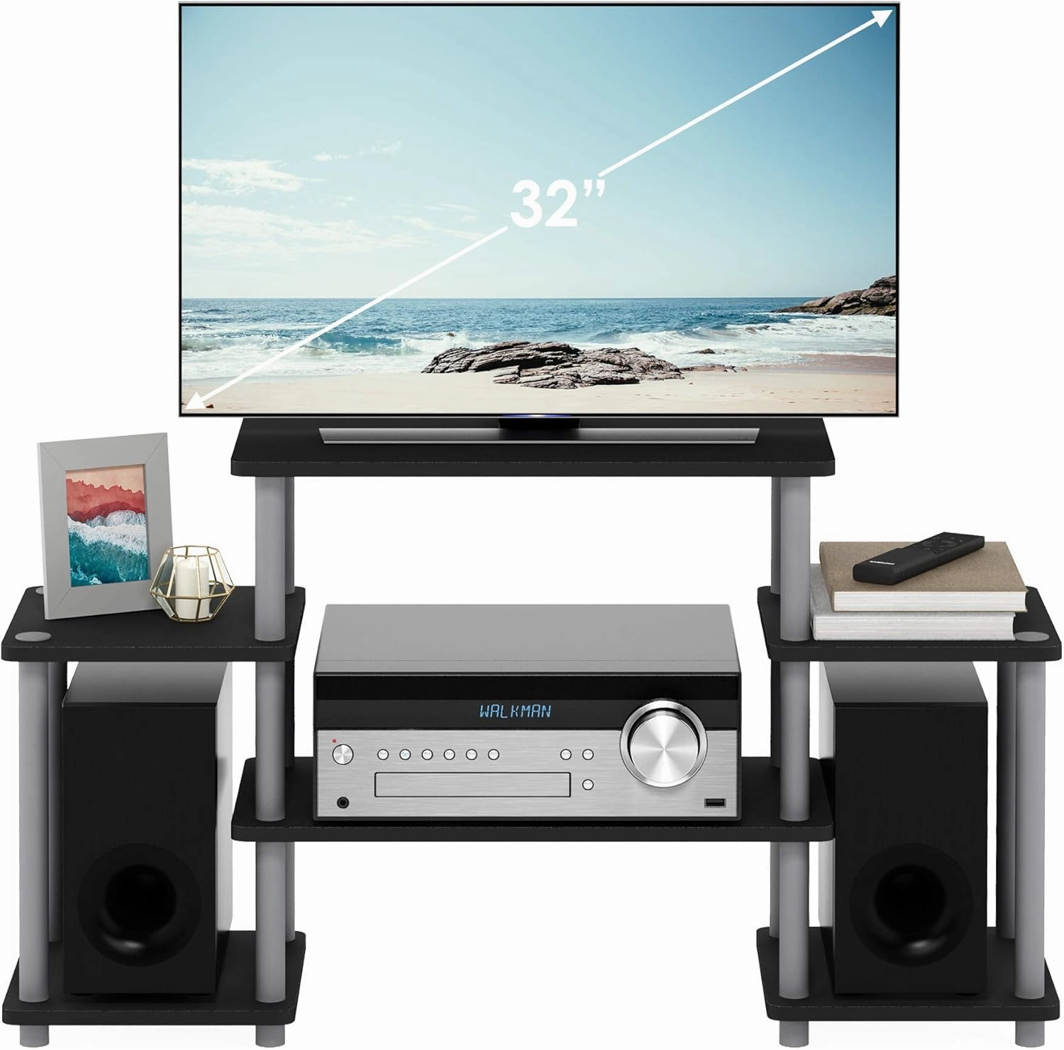 Furinno Turn-N-Tube No Tools Entertainment TV Stands, Black/Grey