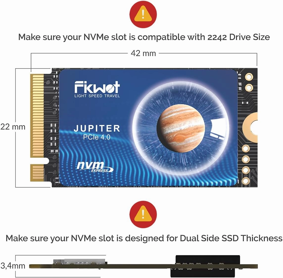 FX608_1TB M.2 2242 SSD PCIe Gen4.0 x4 NVMe 1.4 Internal Solid State Drive，Up to 4800MB/s, Compatible with Ultrabooks, Laptops and Mini PCs
