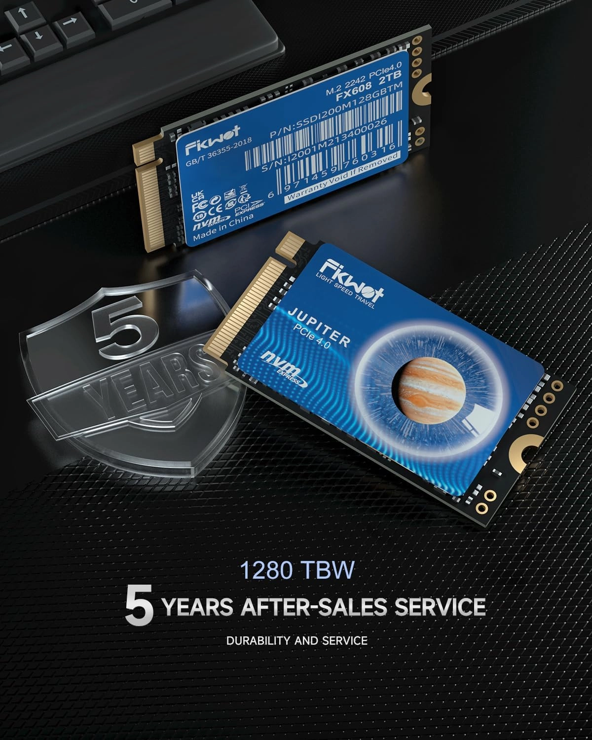 FX608_1TB M.2 2242 SSD PCIe Gen4.0 x4 NVMe 1.4 Internal Solid State Drive，Up to 4800MB/s, Compatible with Ultrabooks, Laptops and Mini PCs