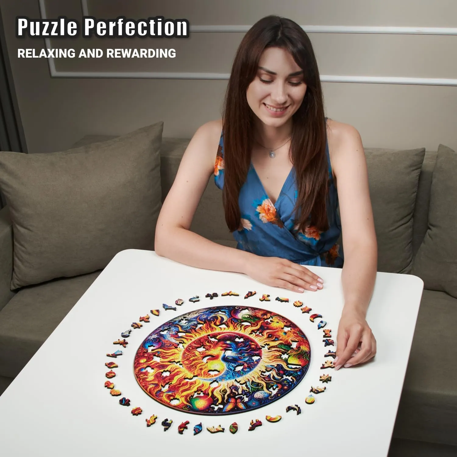 Galactic Enigma - 350 Piece Wooden Puzzles for Adults - 14.9 x 14.9 in - Extra-Thick 5 mm Wood Puzzle, Hand-Shaped Pieces, Round Mosaic Design - Premium Gift for Puzzle Lovers by LEOGOR