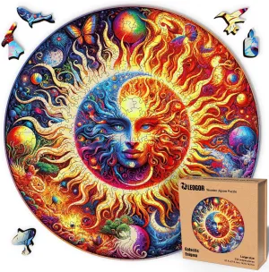 Galactic Enigma - 350 Piece Wooden Puzzles for Adults - 14.9 x 14.9 in - Extra-Thick 5 mm Wood Puzzle, Hand-Shaped Pieces, Round Mosaic Design - Premium Gift for Puzzle Lovers by LEOGOR