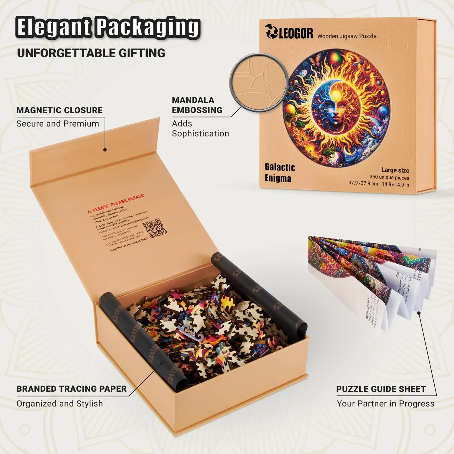 Galactic Enigma - 350 Piece Wooden Puzzles for Adults - 14.9 x 14.9 in - Extra-Thick 5 mm Wood Puzzle, Hand-Shaped Pieces, Round Mosaic Design - Premium Gift for Puzzle Lovers by LEOGOR