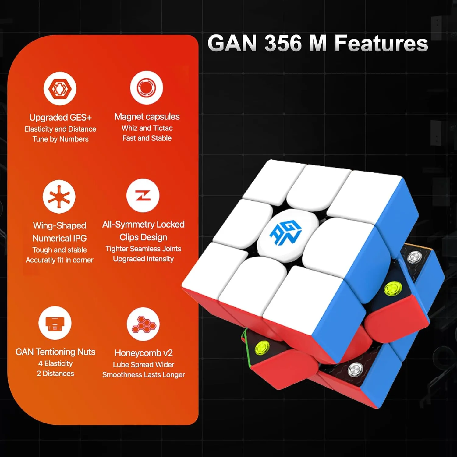 GAN 356 M 3x3 Magnetic Speed Cube, GAN Cubes, 3x3x3 Magic Cube, Stickerless Puzzle (Lite ver. 2020, no Extra GES)