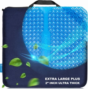 Gel Seat Cushions for Long Sitting- Extra Large & Ultra Thick(2" Inch)- Office Chair Cushion for Pressure Relief, Sciatica, Hip & Back Pain- Car Seat, Wheelchair, Truck Driver Seat - Non-Slip Ties