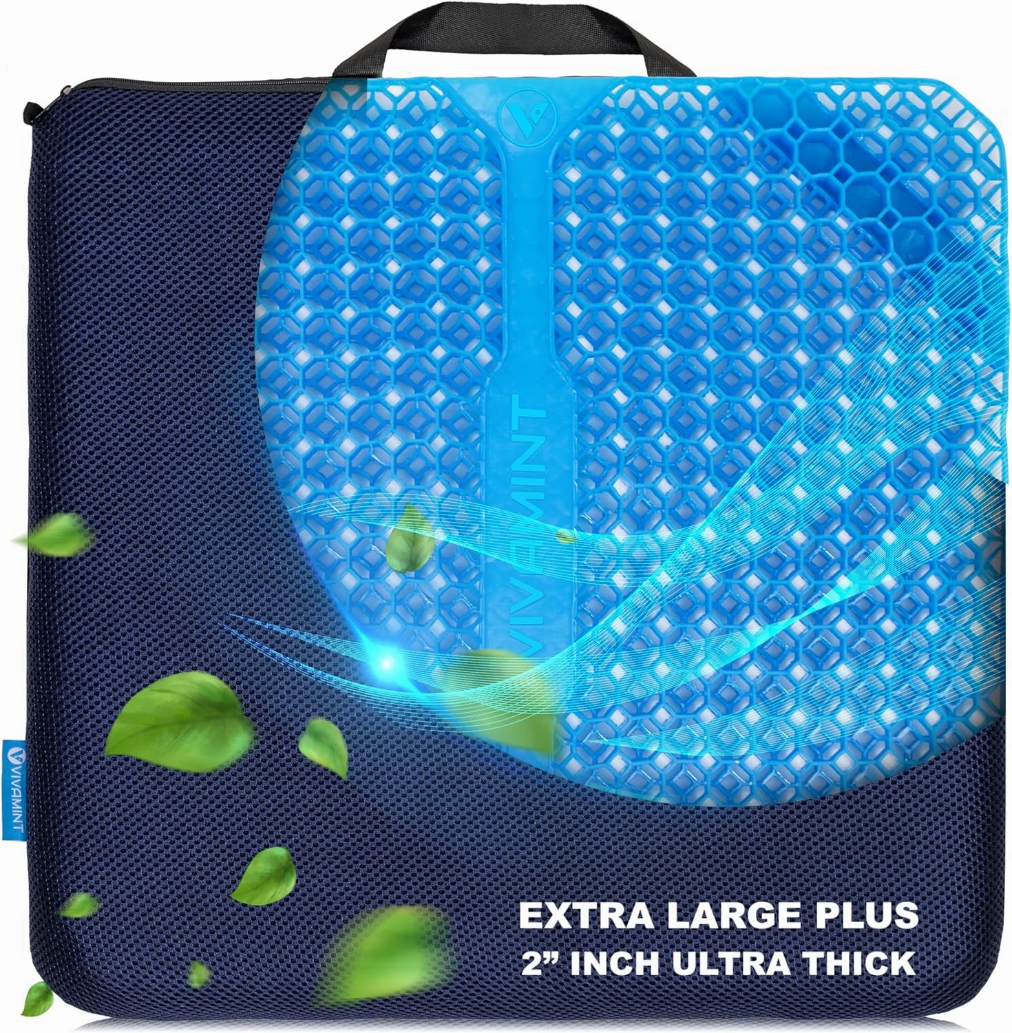 Gel Seat Cushions for Long Sitting- Extra Large & Ultra Thick(2" Inch)- Office Chair Cushion for Pressure Relief, Sciatica, Hip & Back Pain- Car Seat, Wheelchair, Truck Driver Seat - Non-Slip Ties