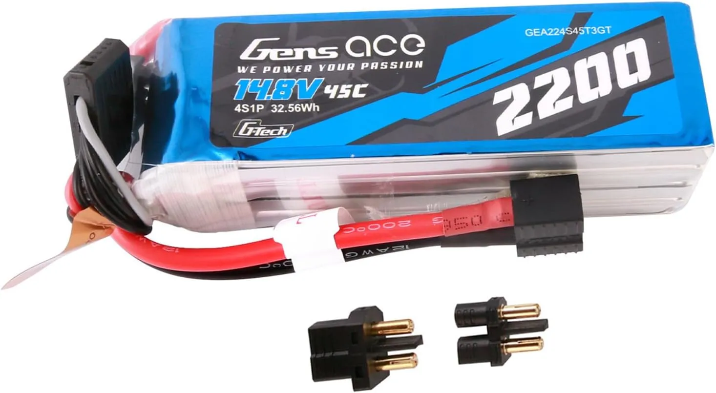 Gens ace G-Tech 2200mAh 45C 14.8V 4S Lipo Battery with EC3 and Deans Adapter