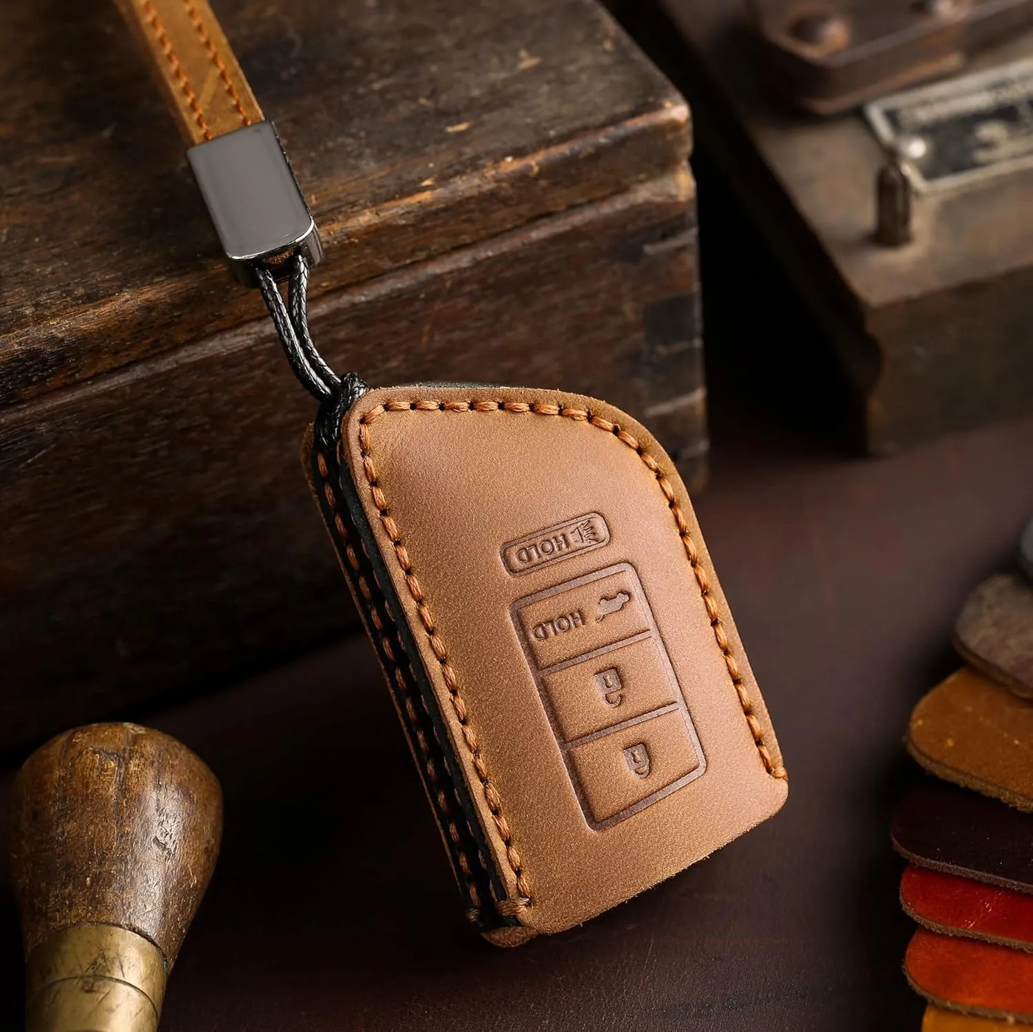 Genuine Leather Car Key Fob Cover Case for Acura MDX RDX Integra 2022 2023 2024 2025, Suitable for 3 1 Button Smart Key Holder (Brown)