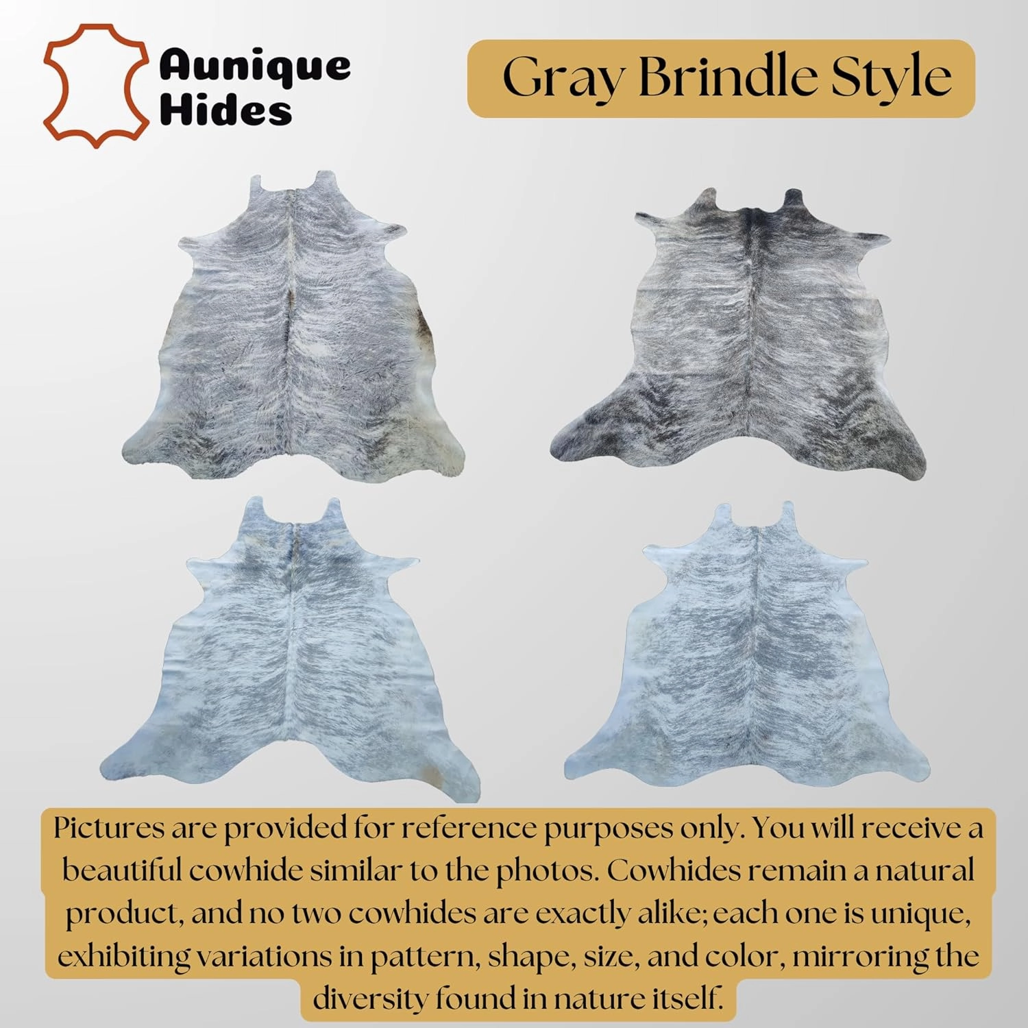 Genuine Gray Brindle Cowhide Rug - Authentic Animal Skin Area Rug/Carpet for Living Room, Bedroom, Dining Room, etc. - (6 ft x 5-6 ft)