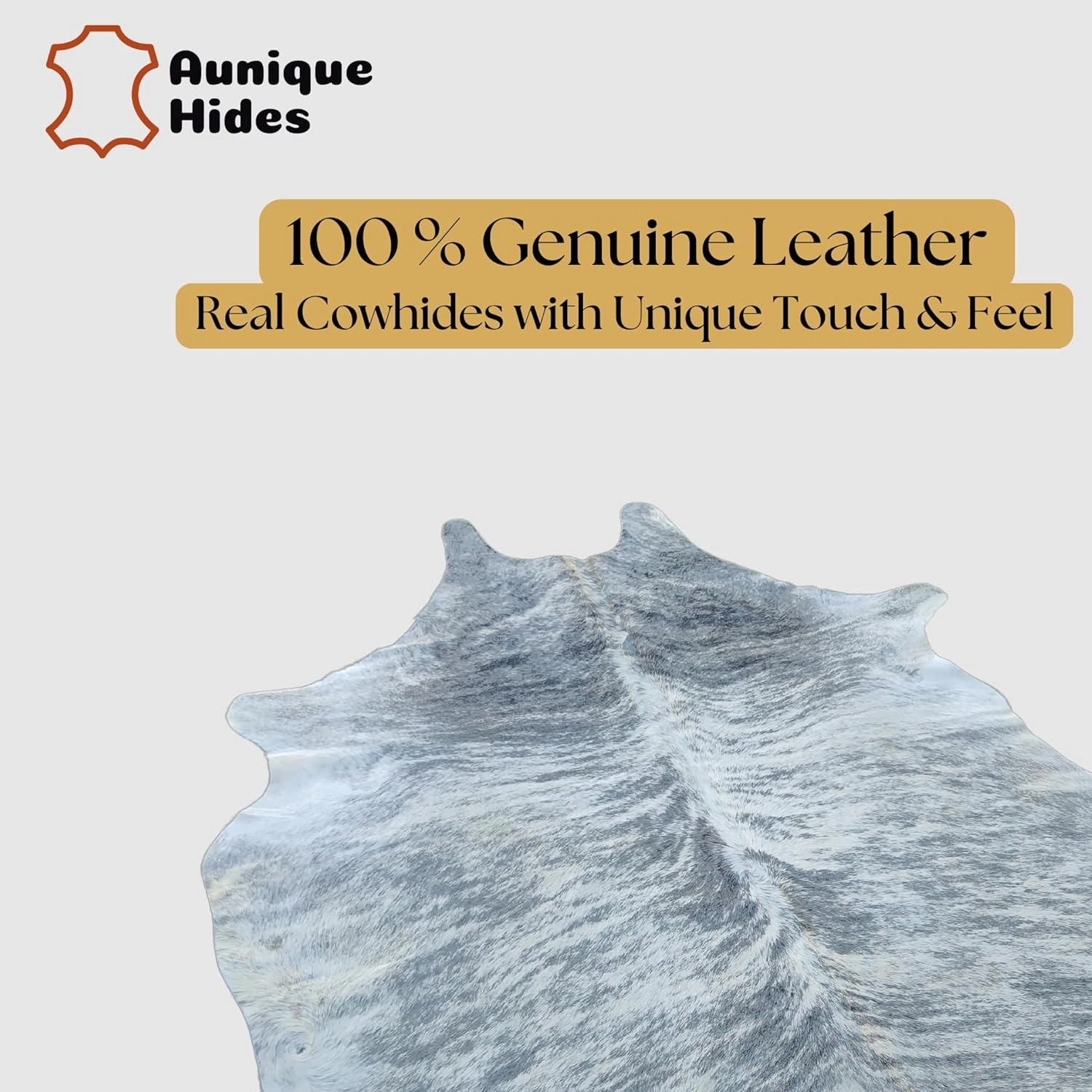 Genuine Gray Brindle Cowhide Rug - Authentic Animal Skin Area Rug/Carpet for Living Room, Bedroom, Dining Room, etc. - (6 ft x 5-6 ft)