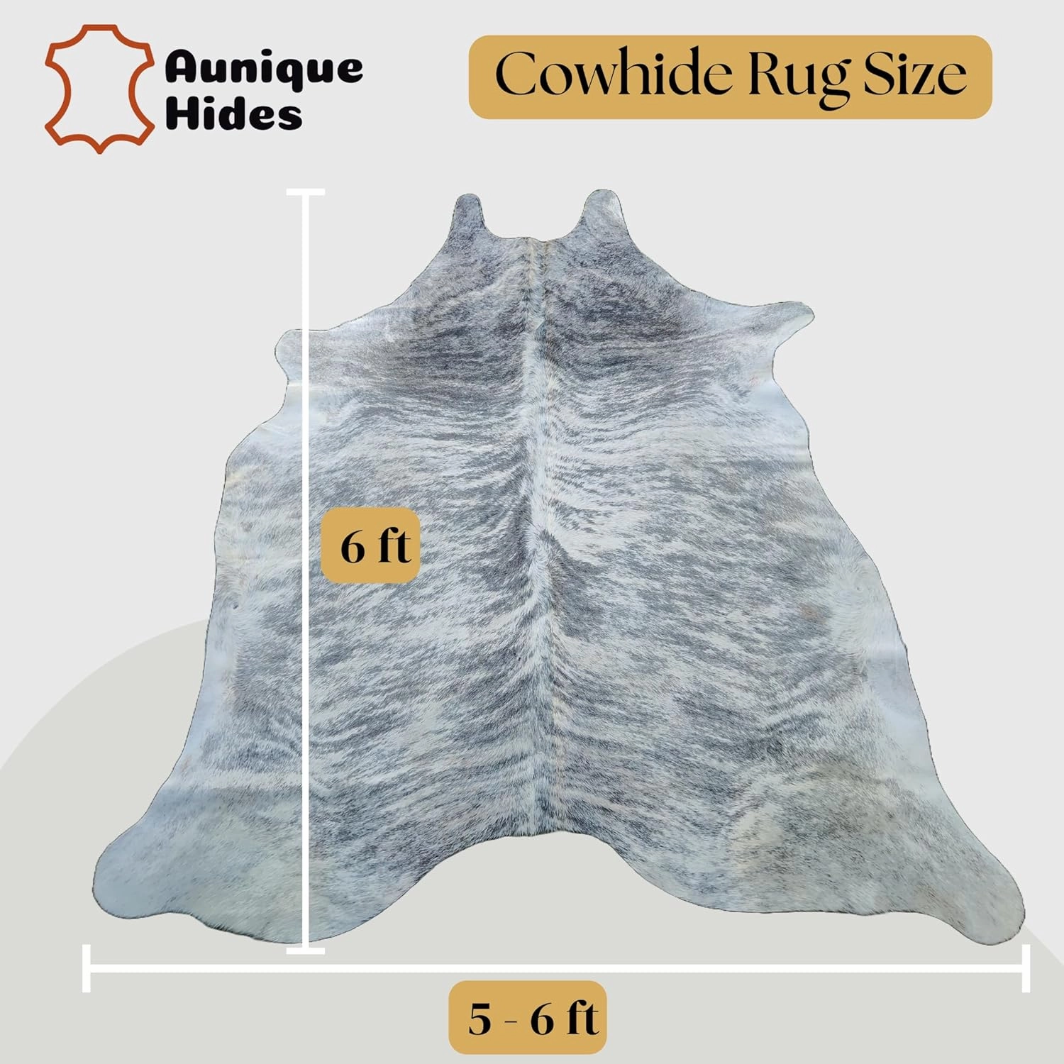 Genuine Gray Brindle Cowhide Rug - Authentic Animal Skin Area Rug/Carpet for Living Room, Bedroom, Dining Room, etc. - (6 ft x 5-6 ft)
