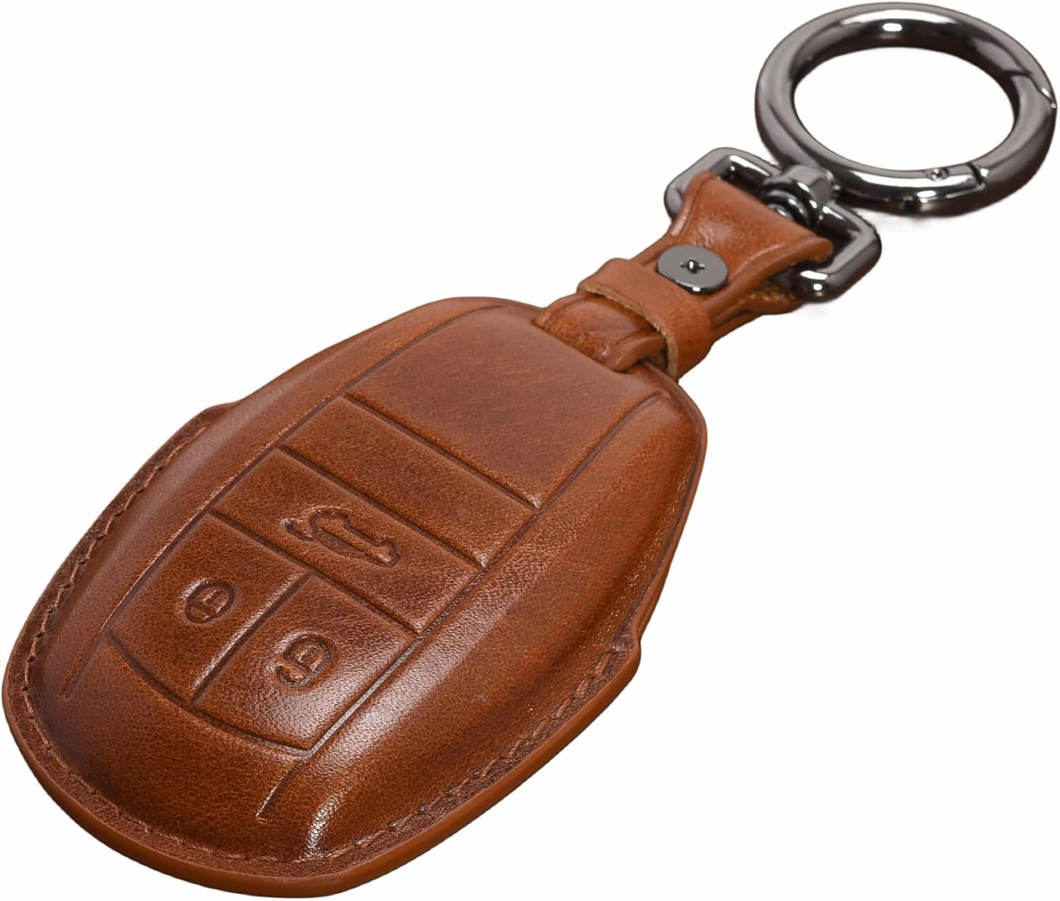 Genuine Leather 3 Buttons Car Smart Remote Key Fob Case Cover Holder Bag with Keychain for Bentley Bentayga Flying Spur GT 2018 ( Black White Brown Green Red for Choice ) (Brown)