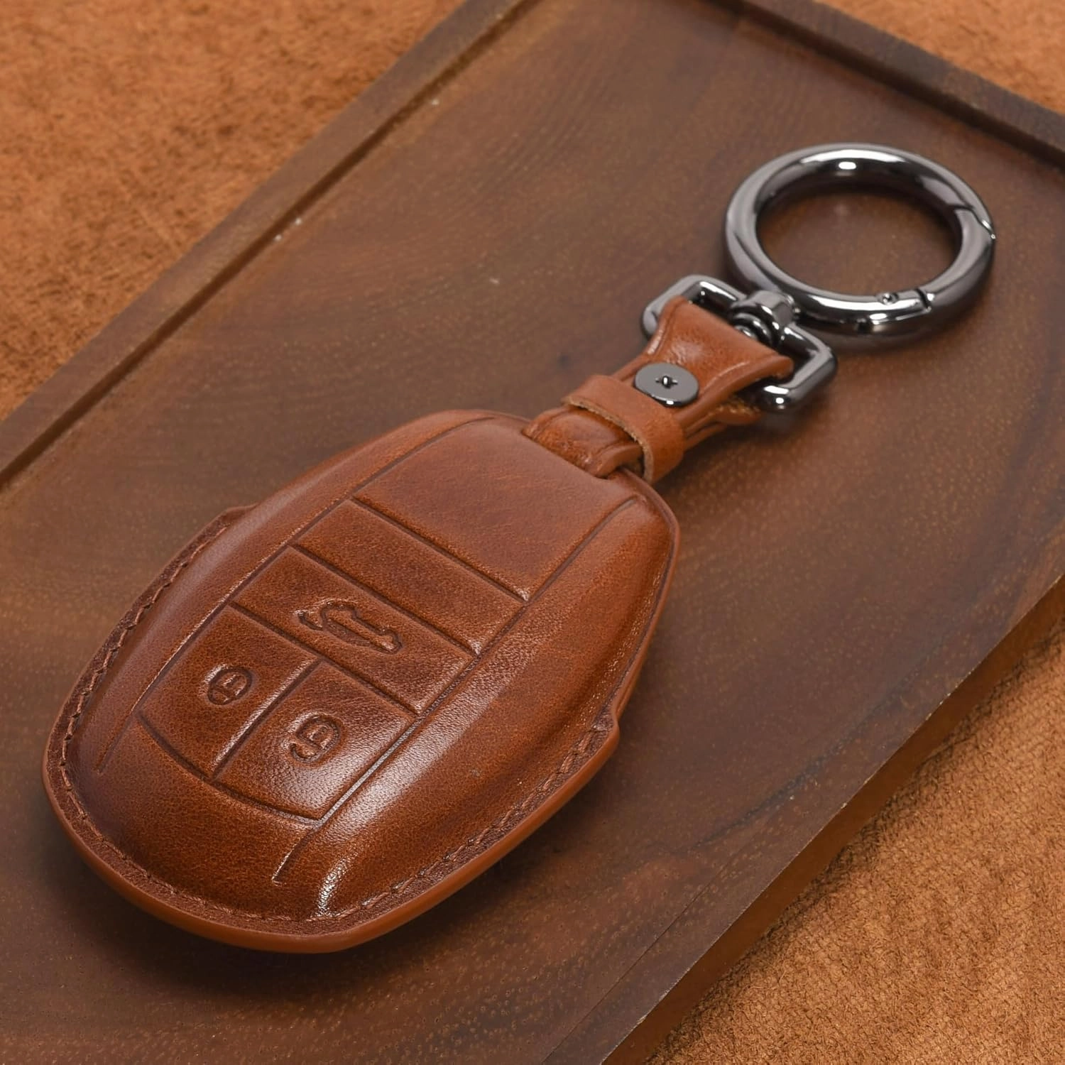 Genuine Leather 3 Buttons Car Smart Remote Key Fob Case Cover Holder Bag with Keychain for Bentley Bentayga Flying Spur GT 2018 ( Black White Brown Green Red for Choice ) (Brown)