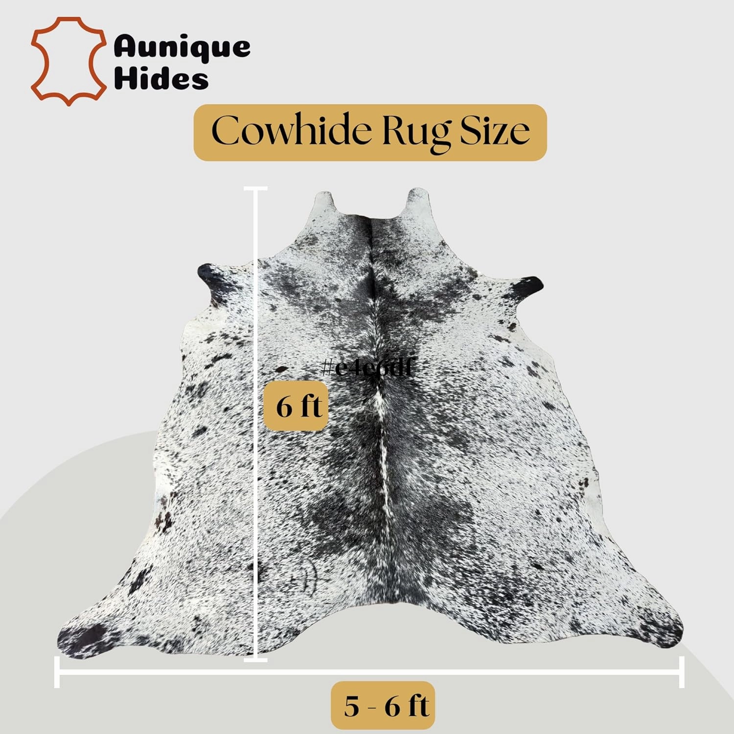 Genuine Salt & Pepper Black Cowhide Rug - Authentic Animal Skin Area Rug/Carpet for Living Room, Bedroom, Dining Room & More - (6 ft x 5-6 ft)