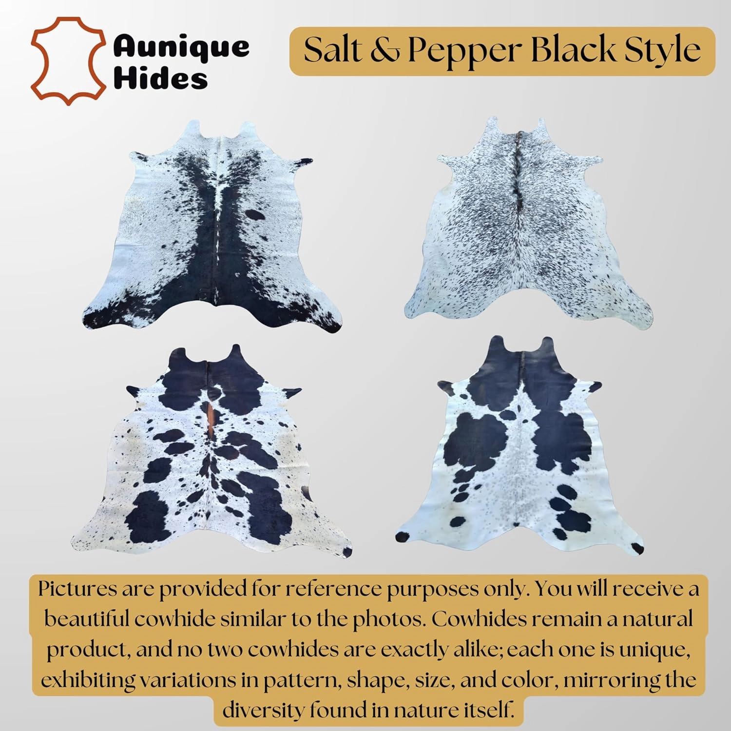 Genuine Salt & Pepper Black Cowhide Rug - Authentic Animal Skin Area Rug/Carpet for Living Room, Bedroom, Dining Room & More - (6 ft x 5-6 ft)
