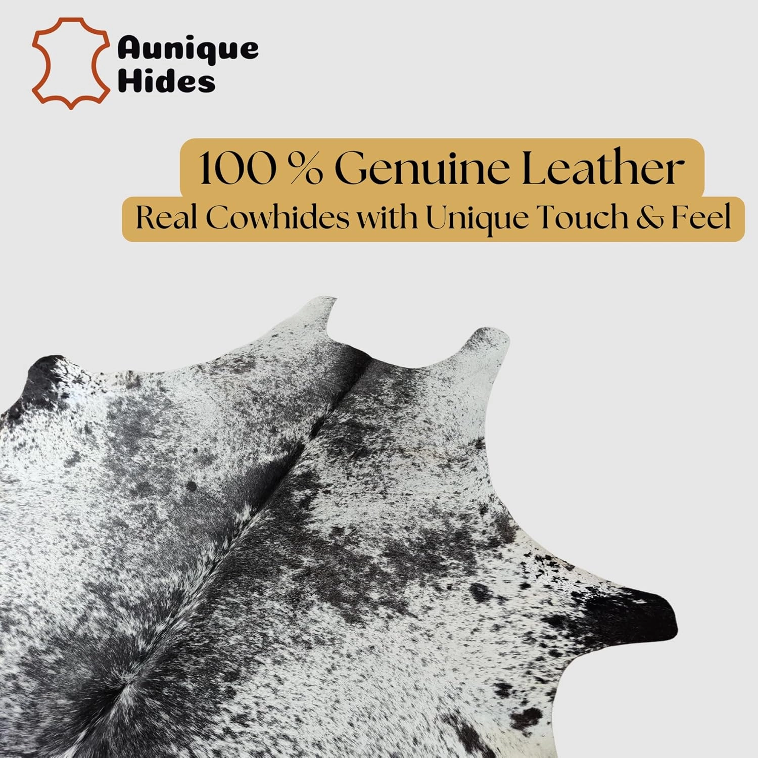 Genuine Salt & Pepper Black Cowhide Rug - Authentic Animal Skin Area Rug/Carpet for Living Room, Bedroom, Dining Room & More - (6 ft x 5-6 ft)