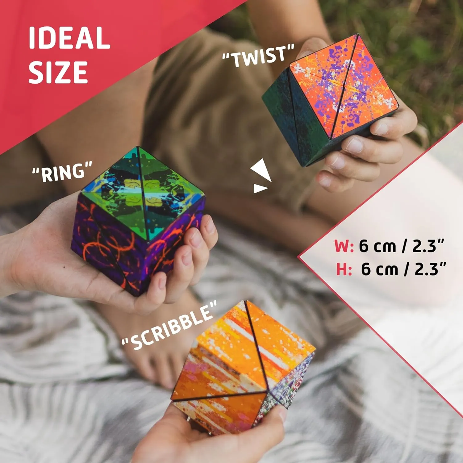 Geometric Origami Puzzle - Infinity Fidget Cube for Adults, Kids & Teens – Mesmerizing & Magnetic Shape Shifting Box w/ 48 Rare Earth Magnets - by Fun in Motion Toys (Scribble)