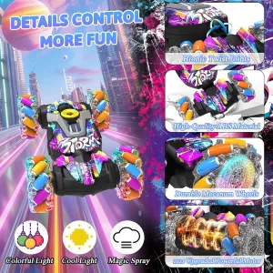 Gesture Sensing RC Stunt Car for Boys Ages 4-7 8-12, 2.4G Remote Control Car Toys, 4WD RC Drift Cars with Lights Music Spray, 360° Spins All Terrains Toys Birthday Gifts for 3-12 Year Old Kids