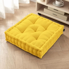 Getmo Resin Meditation Floor Pillow,Large Floor Cushion, Square Floor Pillows Seating for Adults,Chenille Thick Meditation Cushion for Yoga Living Room Balcony Outdoor Tatami,20x20 Inch,Yellow
