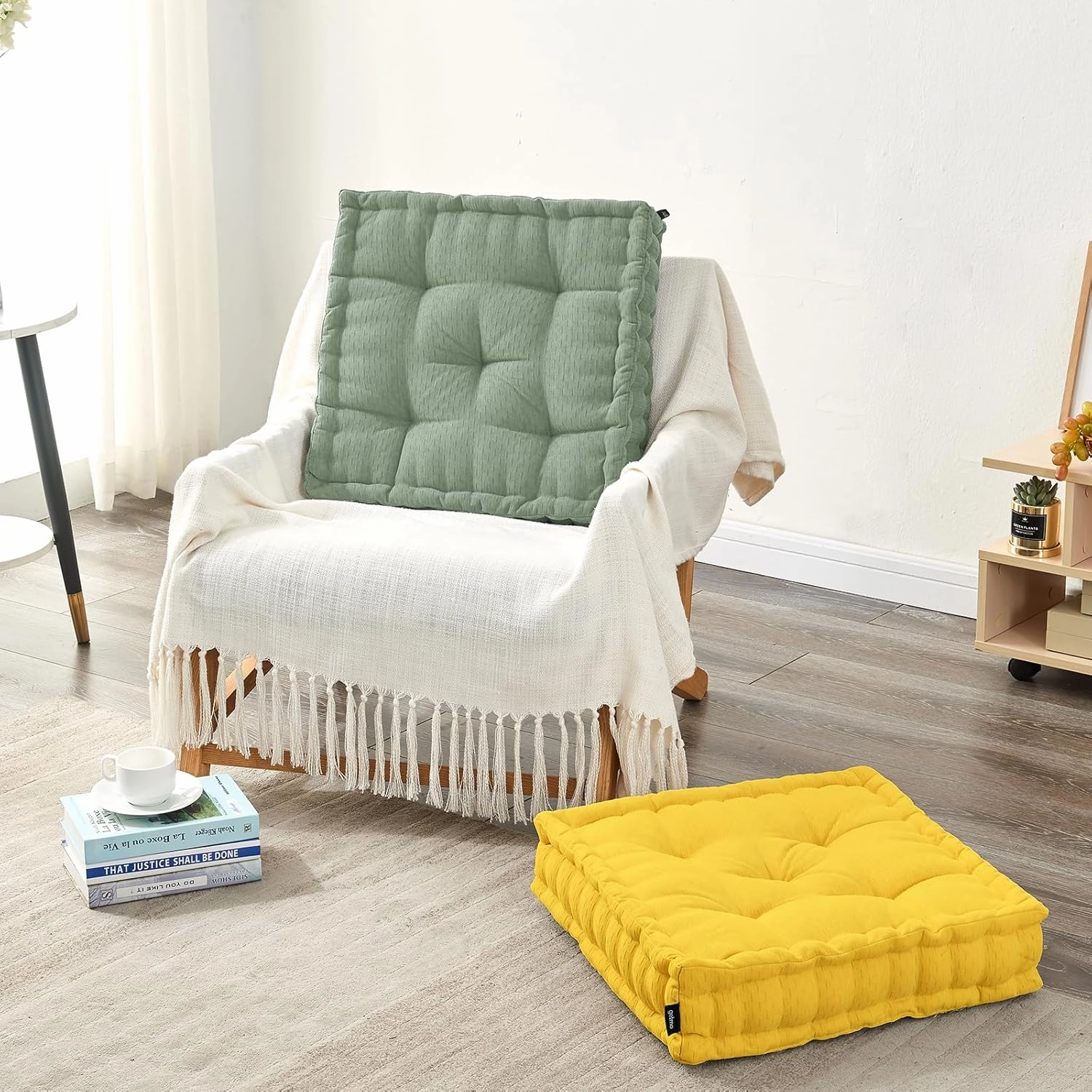 Getmo Resin Meditation Floor Pillow,Large Floor Cushion, Square Floor Pillows Seating for Adults,Chenille Thick Meditation Cushion for Yoga Living Room Balcony Outdoor Tatami,20x20 Inch,Yellow