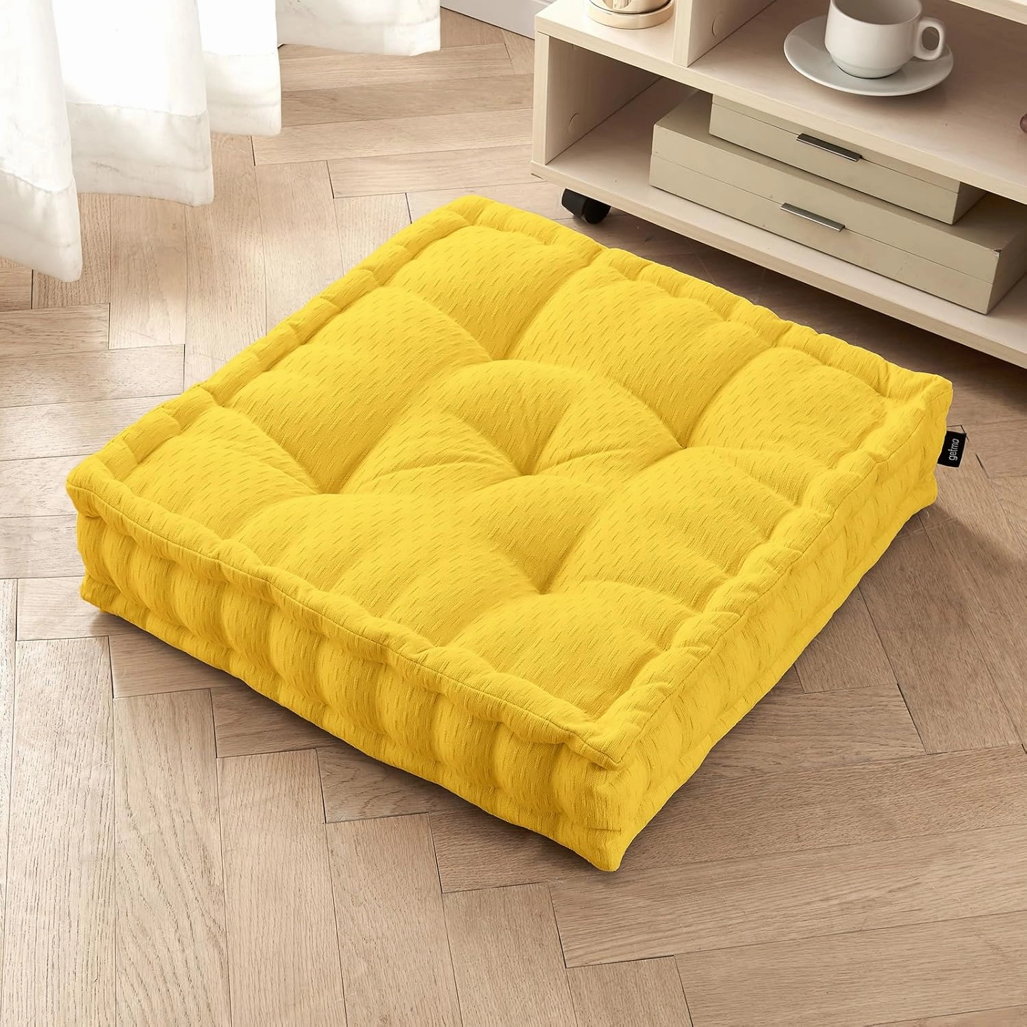 Getmo Resin Meditation Floor Pillow,Large Floor Cushion, Square Floor Pillows Seating for Adults,Chenille Thick Meditation Cushion for Yoga Living Room Balcony Outdoor Tatami,20x20 Inch,Yellow