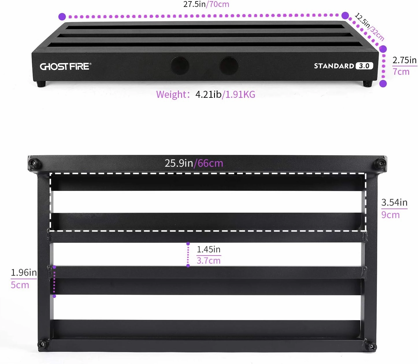 Ghost Fire Guitar Pedal Board Aluminum Alloy 4.21lb Effect Pedalboard 27.5''x12.5'' with Carry Bag,V-STANDARD 3.0